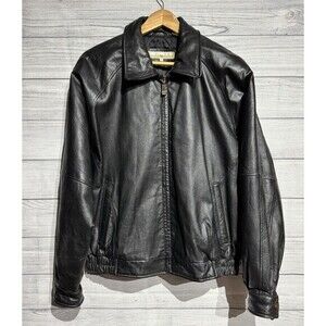 Perry Ellis Mens  BLACK Jacket SIZE LARGE GENUINE1 00% LEATHER